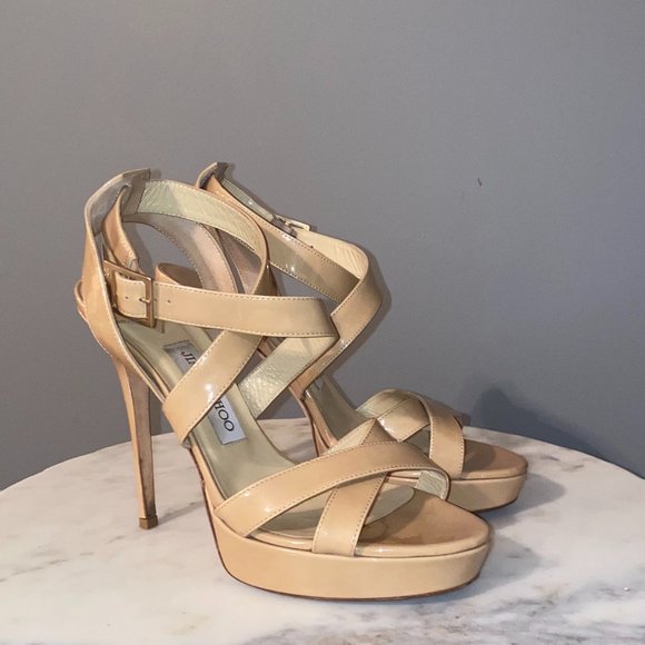 JIMMY CHOO Taupe Leather Lottie strap sandals - 39